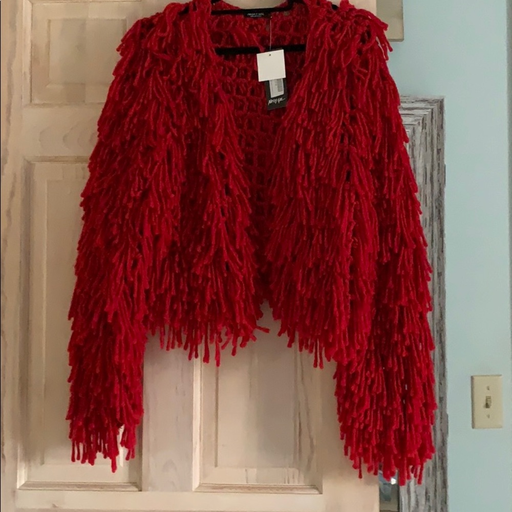 SALE! Red Shaggy sweater coat